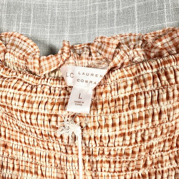 Lauren Conrad Cooper Plaid Puff Sleeve Square Neck Smocked Peasant Dress Sz L - Picture 4 of 9